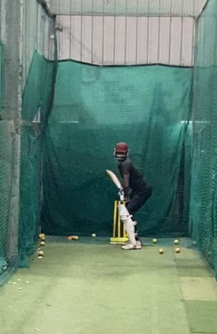 Ribhav batting in the indoor nets